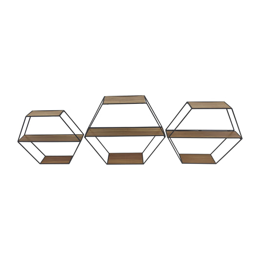 Hex Folding Wall Shelf (Set of 3) - Black