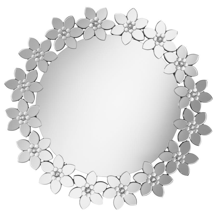 Cordelia - Accent Mirror With Floral Frame - Pearl Silver