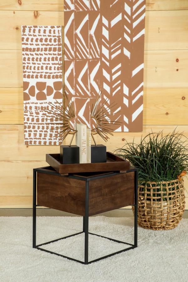 Ondrej - Accent Table With Cube Iron Base - Brown