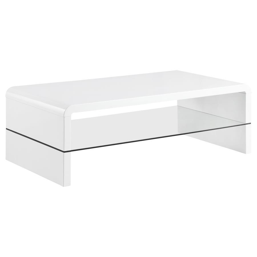 Airell - Rectangular Coffee Table With Glass Shelf - White