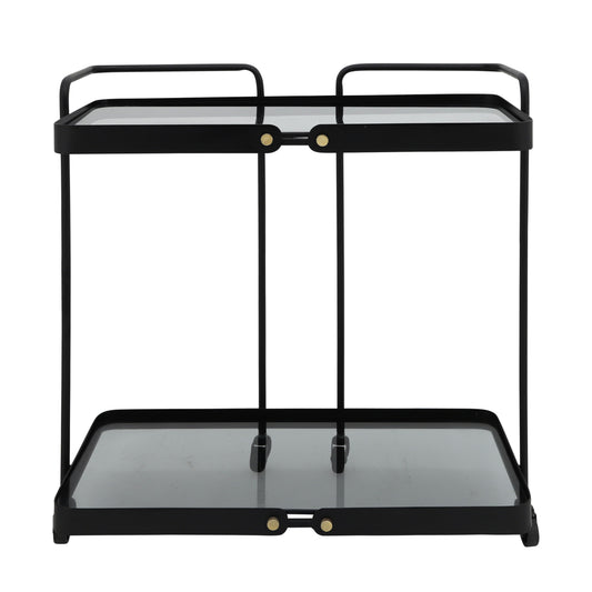 Metal 2-Layered Bar Cart With Smokey Glass 27" - Black