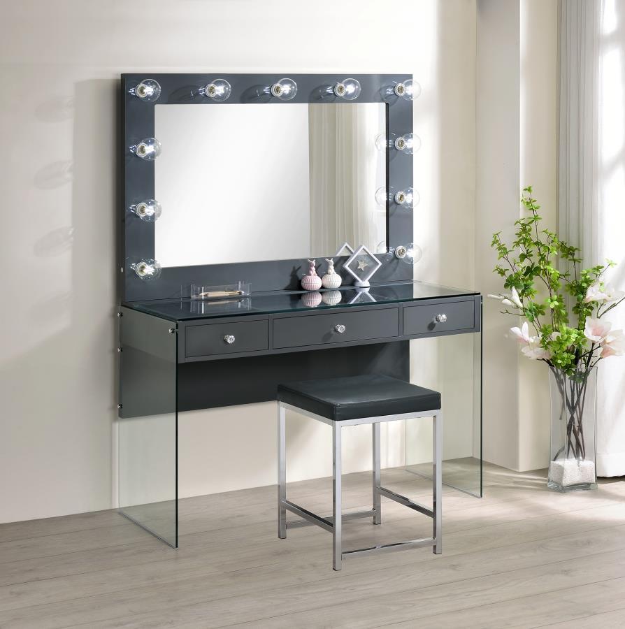 Afshan - 3-Drawer Vanity Desk With Lighting Mirror - Gray