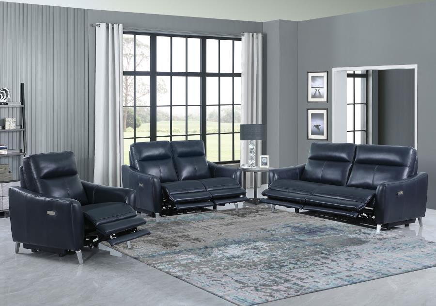 Derek - 3 Piece Power Reclining Living Room Sets - Blue