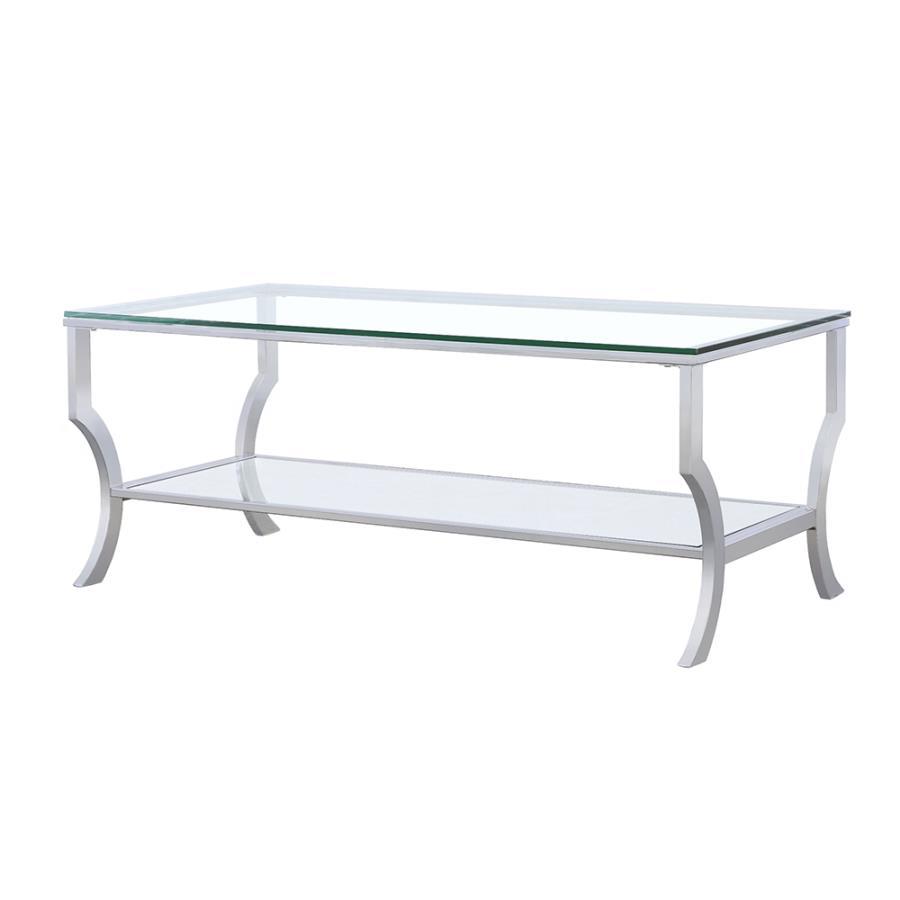 Saide - Rectangular Coffee Table With Mirrored Shelf - Pearl Silver