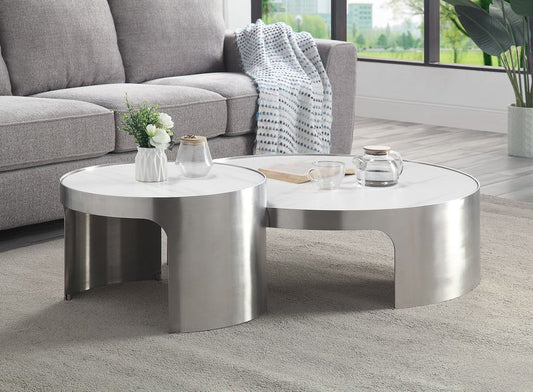 Abilene - Coffee Table - Marble & Brush Silver Finish