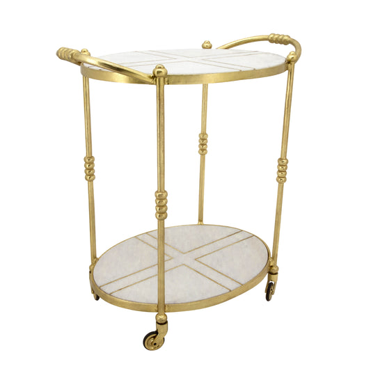 Rolling Oval Bar Cart - Gold