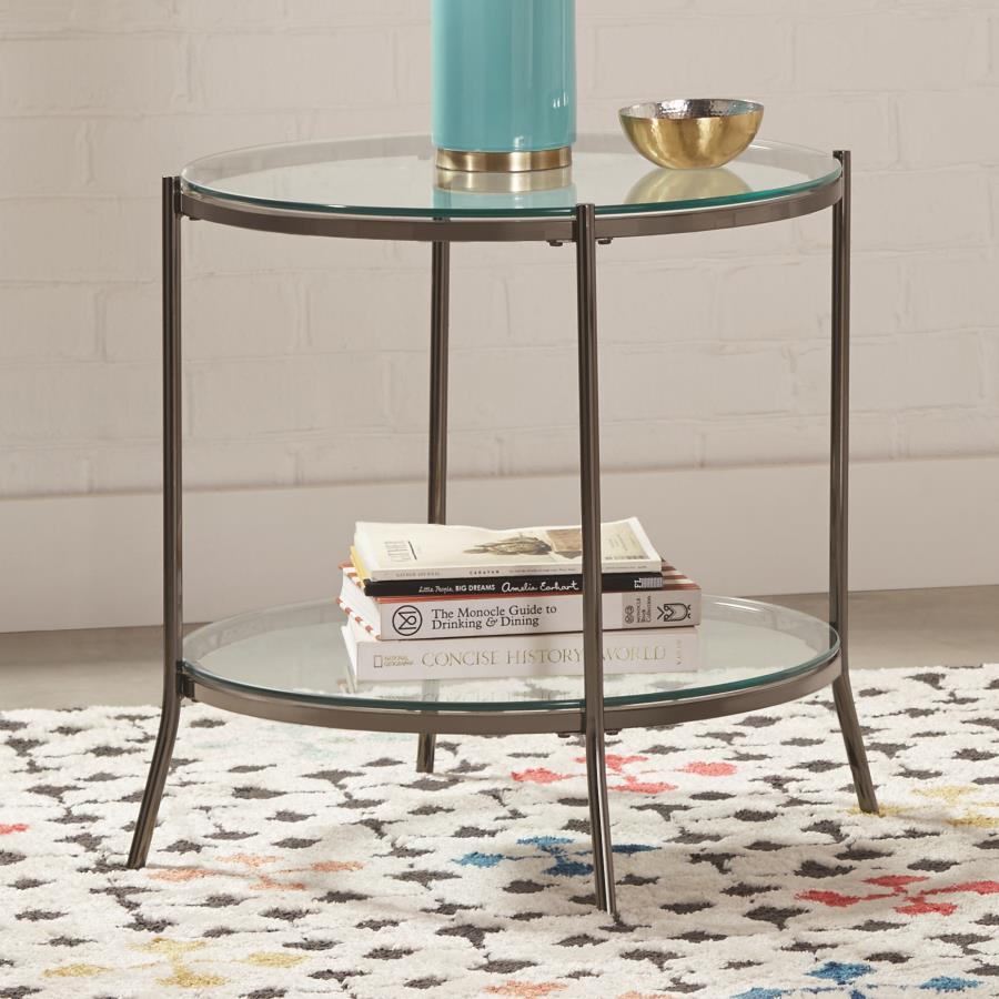 Laurie - Round Glass Top End Table - Gray