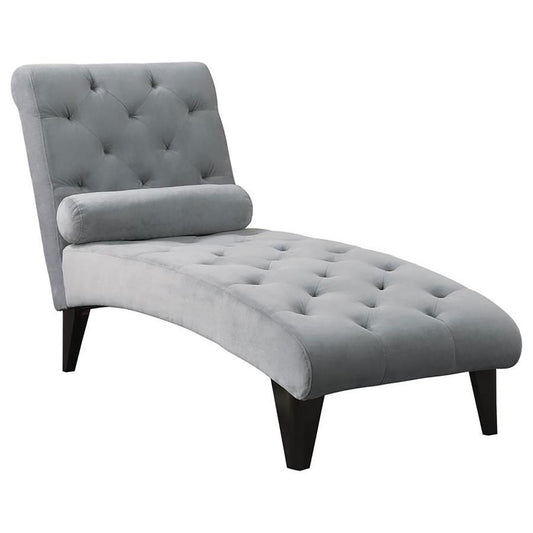 Daniel - Tufted Chaise With Small Bolster Pillow - Pearl Silver