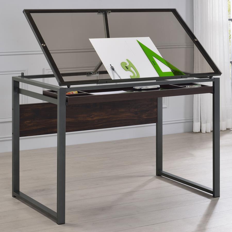 Pantano - Glass Top Drafting Desk - Brown