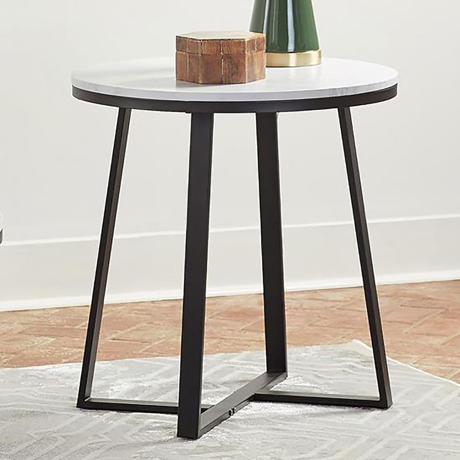 Hugo - Metal Base Round End Table - White