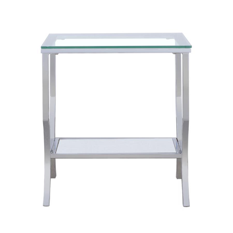 Saide - Square End Table With Mirrored Shelf - Pearl Silver