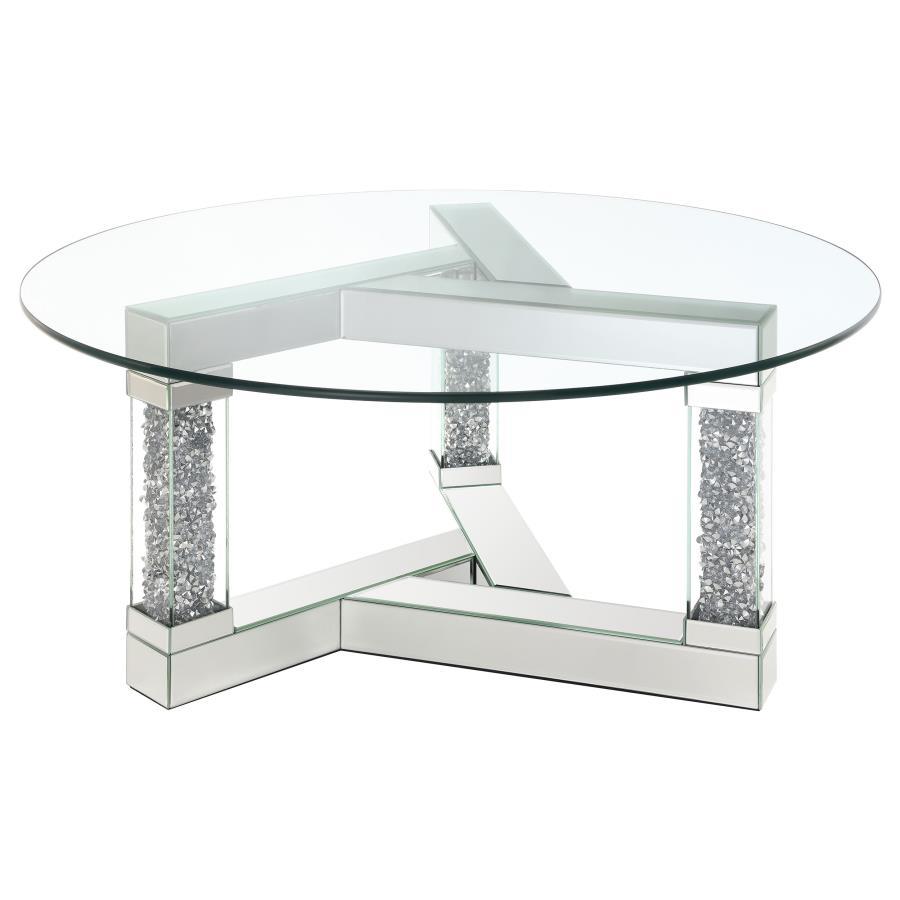 Octave - Square Post Legs Round Coffee Table Mirror