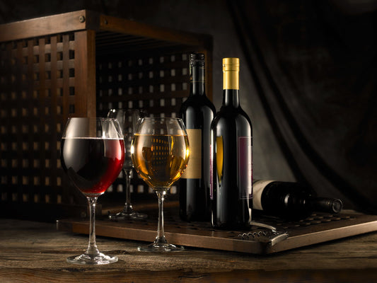 Wine Glasses & Bottle - Dark Brown