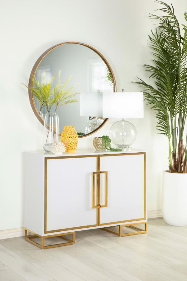 Elsa - Accent Cabinet With Gold Metal Base - White