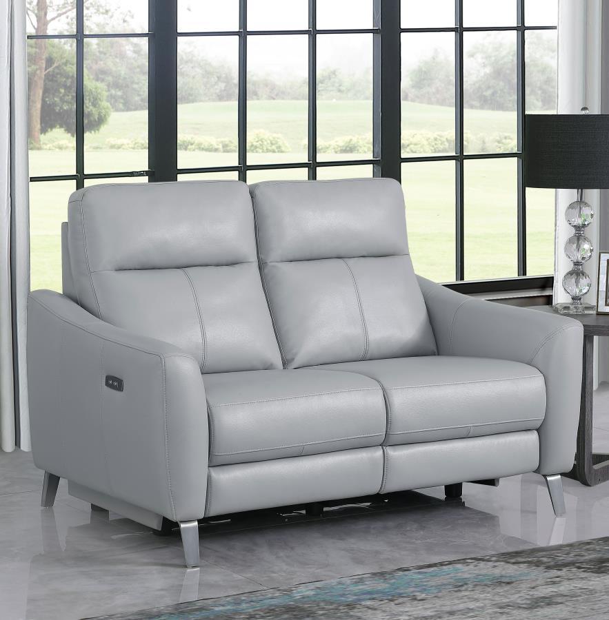 Derek - Power Loveseat - Pearl Silver