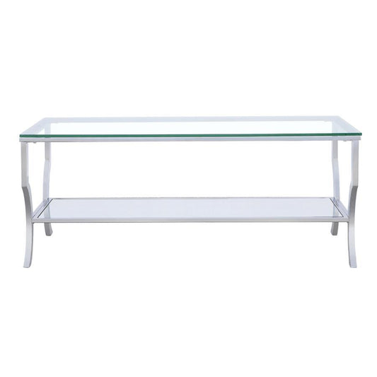 Saide - Rectangular Coffee Table With Mirrored Shelf - Pearl Silver