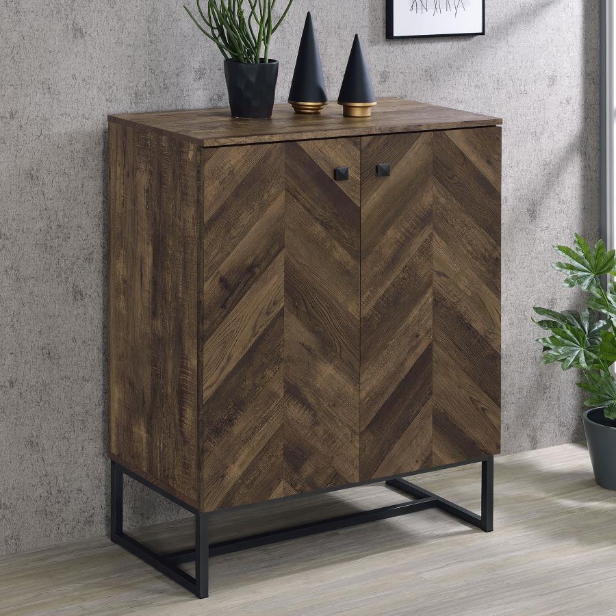 Carolyn - Accent Cabinet With Classic Herringbone - Pattern - Brown