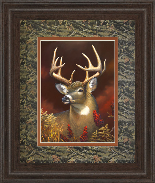 Deer Portrait Double Matted - Framed Print Wall Art - Red