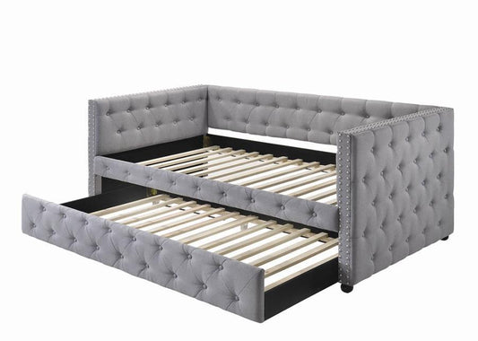 Mockern - Tufted Upholstered Day Bed With Trundle - Gray