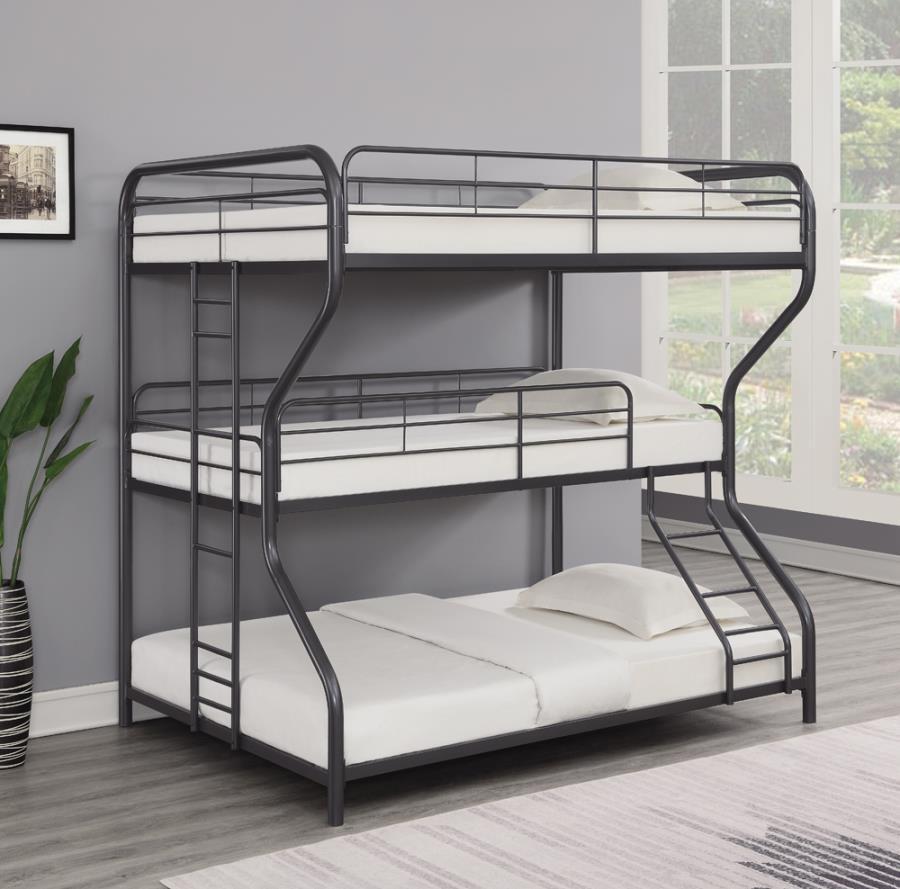 Garner - Triple Full/Twin over Full Bunk Bed With Ladder - Gray