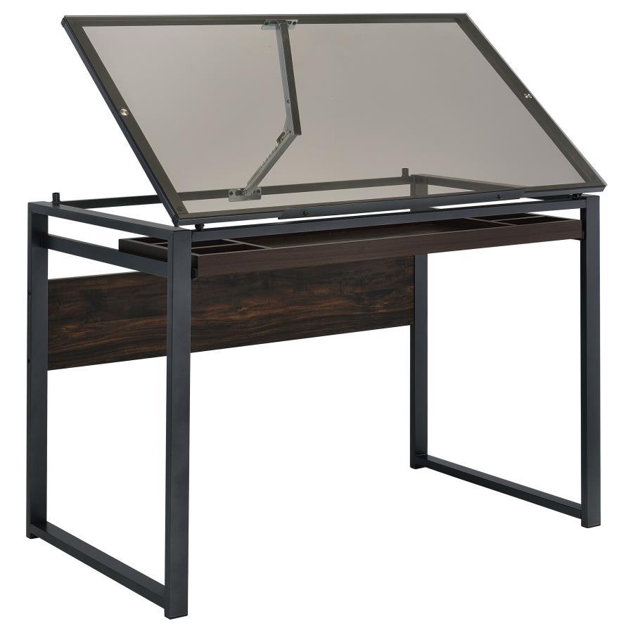 Pantano - Glass Top Drafting Desk - Brown