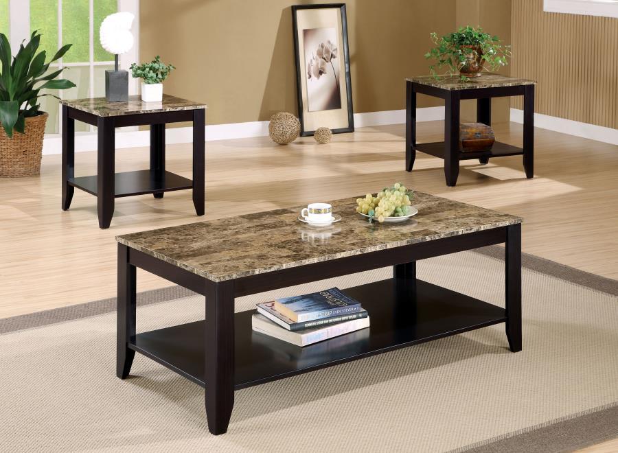 Flores - 3-piece Occasional Table Set With Shelf - Brown