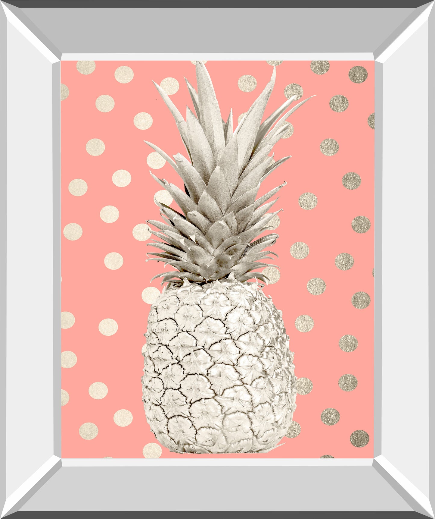 White Gold Pineapple On Polka Dots Pink By Nature Magick - Mirror Framed Print Wall Art