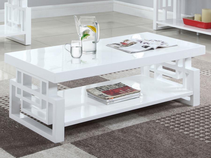 Schmitt - Rectangular Coffee Table With Geometric - Design - White