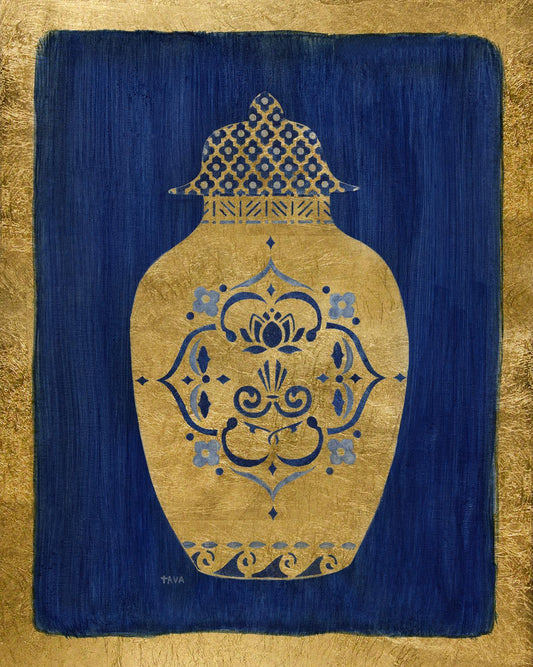 Framed - Sapphire And Gold Urn I By Tava Studios