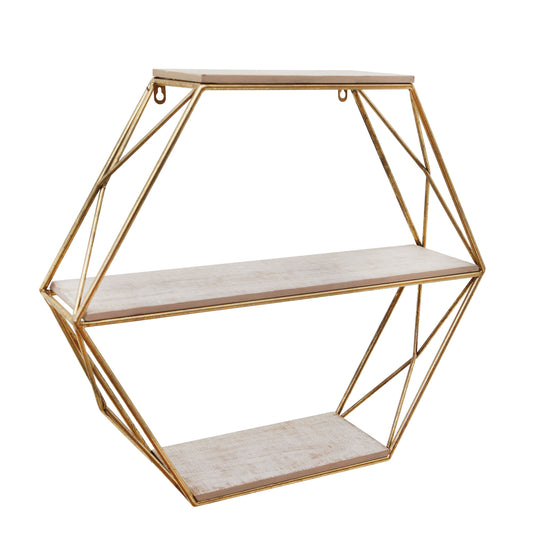 3 Tier Hexagon Wall Shelf - Gold