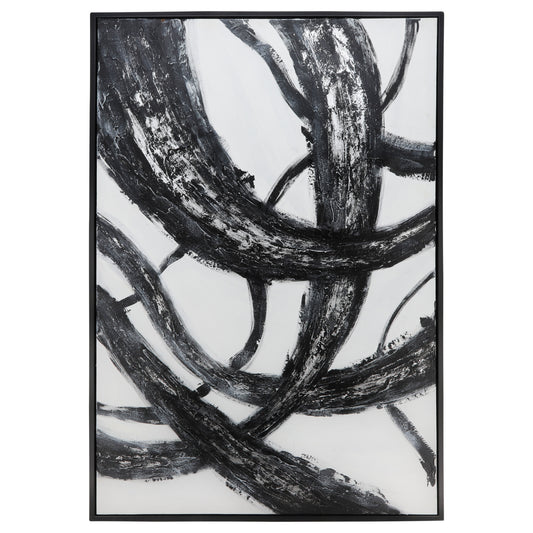 Hand Painted Oil Canvas Abstract 62 x 42" - Black / White