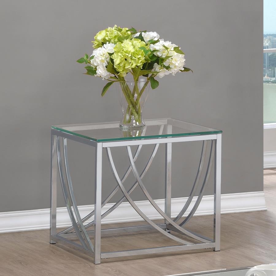 Lille - Glass Top Square End Table - Pearl Silver