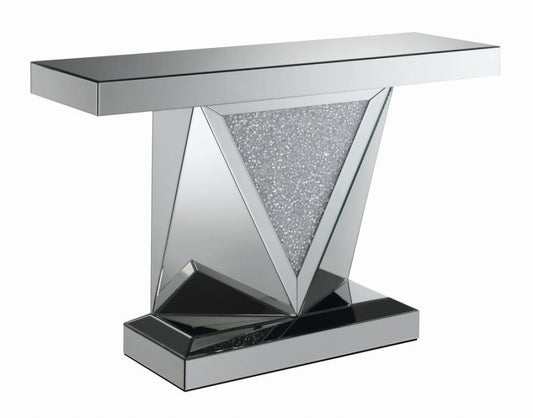 Gunilla - Rectangular Sofa Table With Triangle Detailing - Pearl Silver