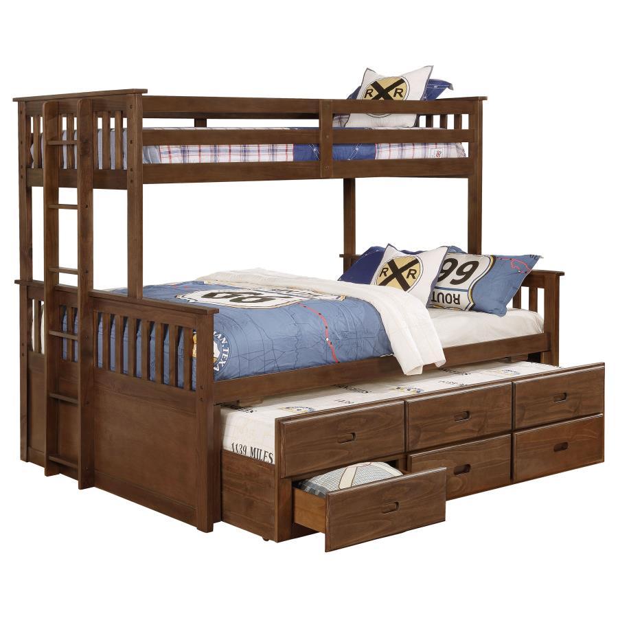 Atkin - Twin Extra Long Over Queen 3-Drawer Bunk Bed - Brown