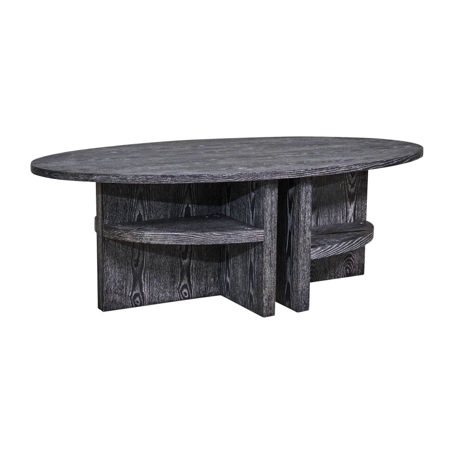 Oval Coffee Table With Bottom Shelves - Gray