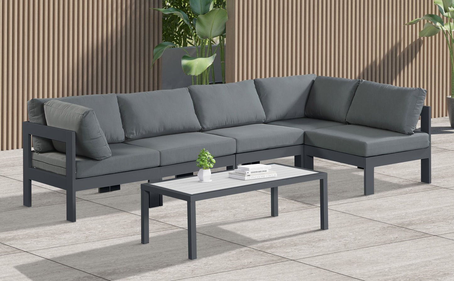 Nizuc - Outdoor Patio Modular Sectional 5 Piece - Grey - Fabric - Modern & Contemporary