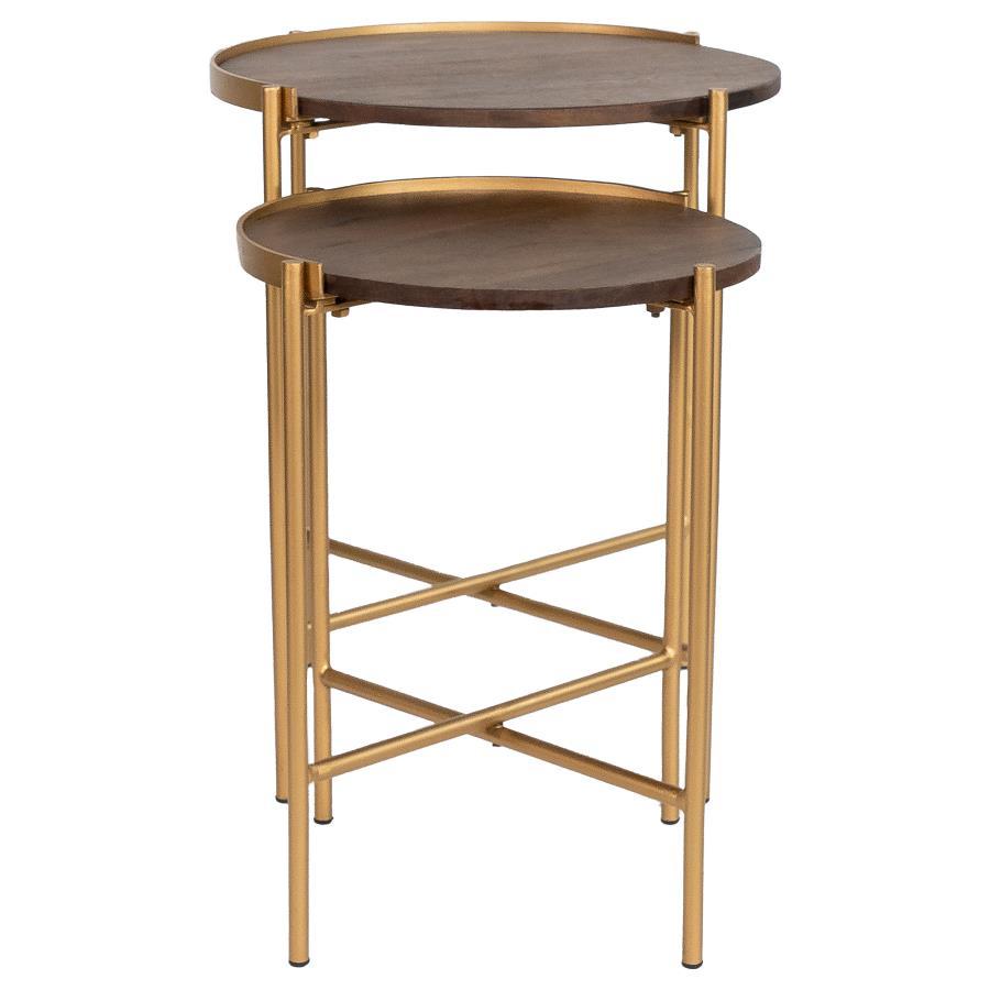 2 Pieces Nesting Tables - Dark Brown / Gold