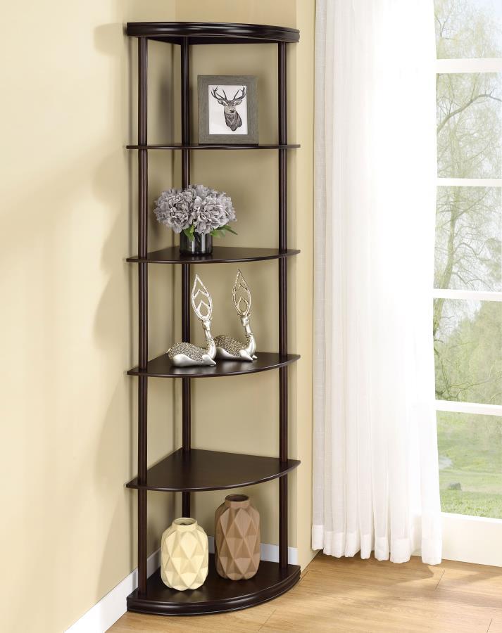 Bonwick - 5-Shelf Corner BookShelf - Brown