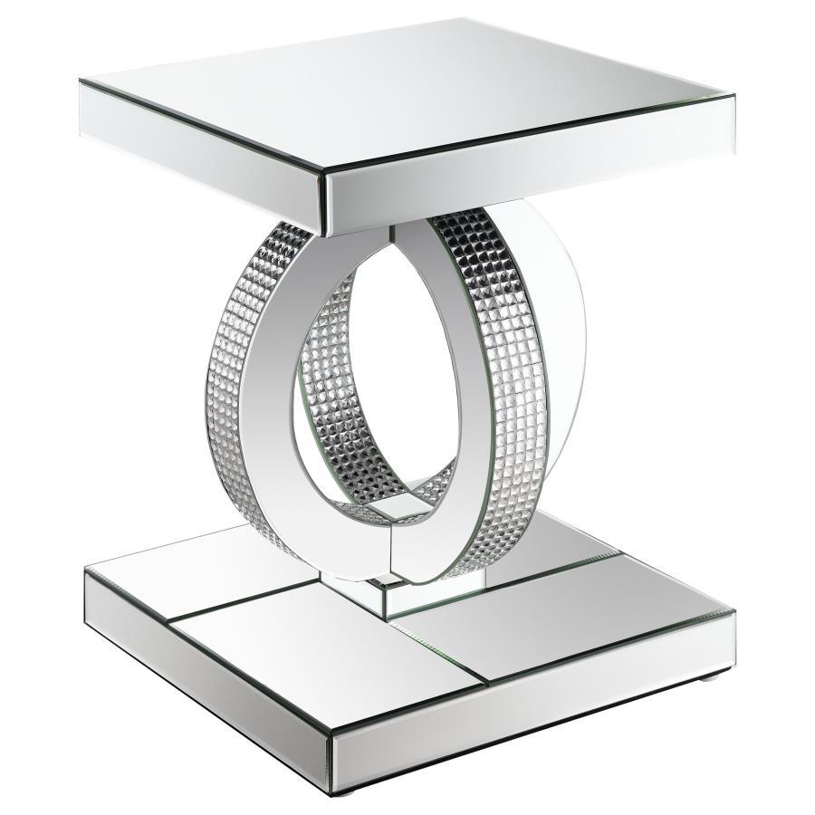 Breena - End Table With Dual Rings Base - Pearl Silver