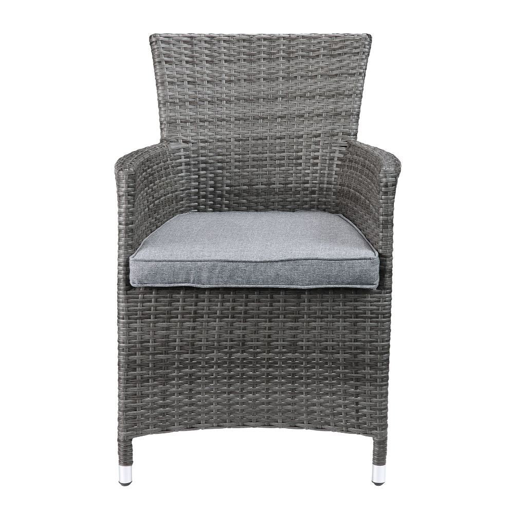 Tashelle - Patio Bistro Set - Gray Fabric & Gray Wicker